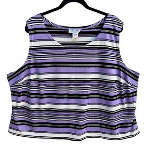Lady Dorby Womens 24W Knit Sleeveless Stretch Crop Purple Black Striped‎ Blouse